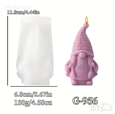 3D Голям Коледен гном с шал Силиконов молд форма за свещи гипс сапун смола , снимка 3 - Форми - 52094625