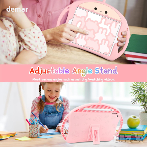 Aolcev Калъф с протектор за екран за iPad 9-то поколение 10.2 инча 2021/2020, розов, детски, снимка 5 - Калъфи, кейсове - 44737795