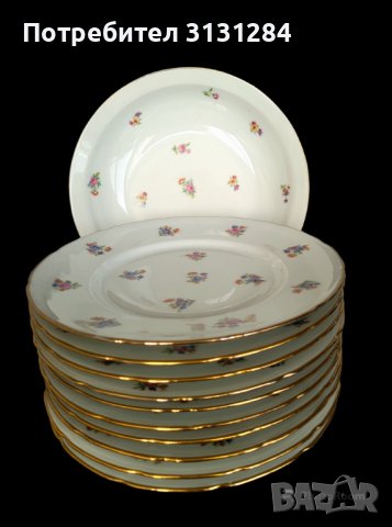 Антикварни френски чинии с букет Мейсен и златен кант Франция, снимка 4 - Чинии - 42839477