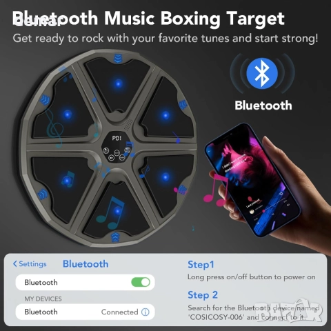 Музикална боксова машина, за стенен монтаж с 9 режима, Bluetooth, LED светлина и ръкавици, снимка 4 - Бокс - 52441753