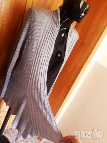 Светло Сива тънка рипсена жилетка С/М, снимка 2 - Жилетки - 34273588