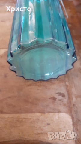 ваза стъклена синя дизайнерска качествена висока 30 см, снимка 5 - Вази - 44921955