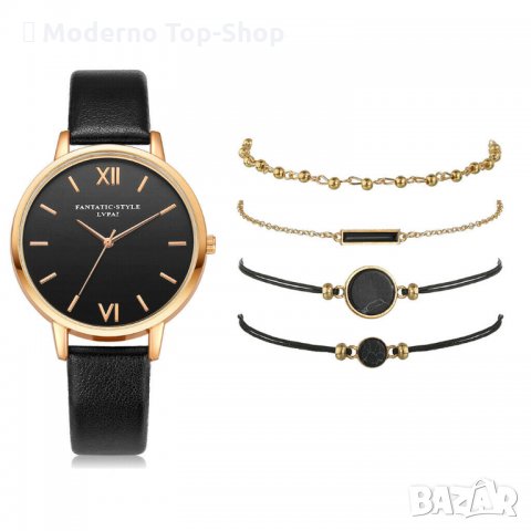 НОВО !!! Сет от 5-части.Стилен дамски,кварцов часовник в комплект с четири гривни., снимка 4 - Дамски - 34151905
