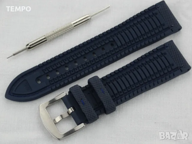 СИЛИКОНОВА КАИШКА СИНЯ С БЯЛ ШЕВ- 18мм + ПОДАРЪК, снимка 5 - Каишки за часовници - 48451472