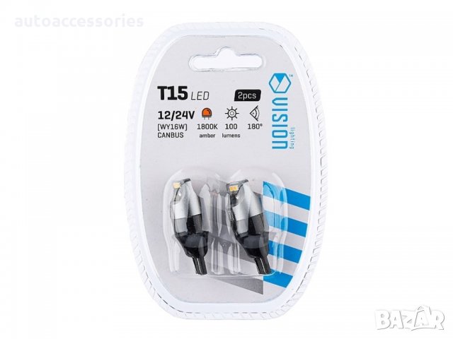 Лампа VISION W16W (T15) 12 / 24V 4x 3020 SMD LED, неполярна, CANBUS, оранжева, 2 бр.58304,1000053007, снимка 1