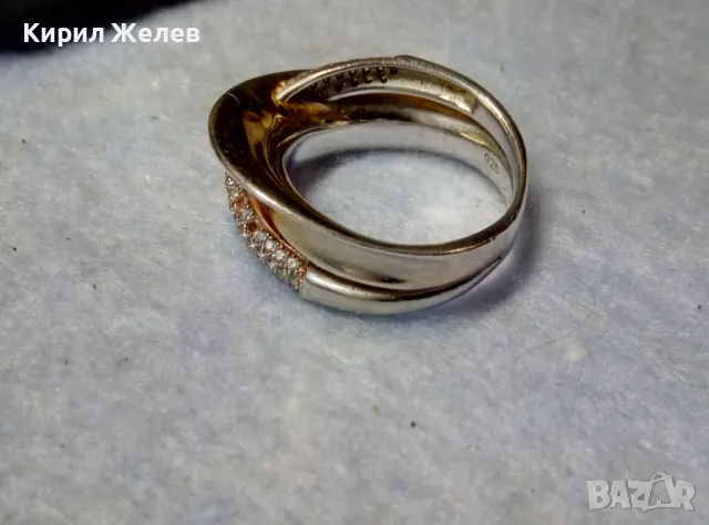 ЕЛЕГАНТЕН АРТ ПОЗЛАТЕН СКЪПОЦЕНЕН СРЕБЪРЕН ПРЪСТЕН СРЕБРО 925 с БЯЛА и ЖЪЛТА ПОЗЛАТА и ЦИРКОНИ 30558, снимка 9 - Пръстени - 49886811