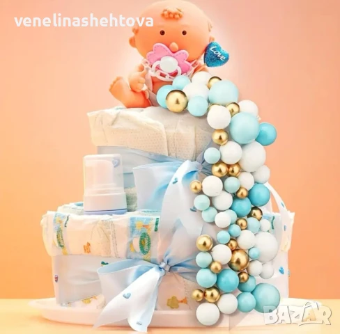 108 броя топчета топки на тел от стиропор за декорация на торта сини бели златисти , снимка 3 - Други - 50547400