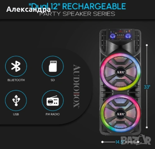 Караоке тонколона с два високоговорителя 2х12 инча XH-1689, снимка 5 - Тонколони - 53205737