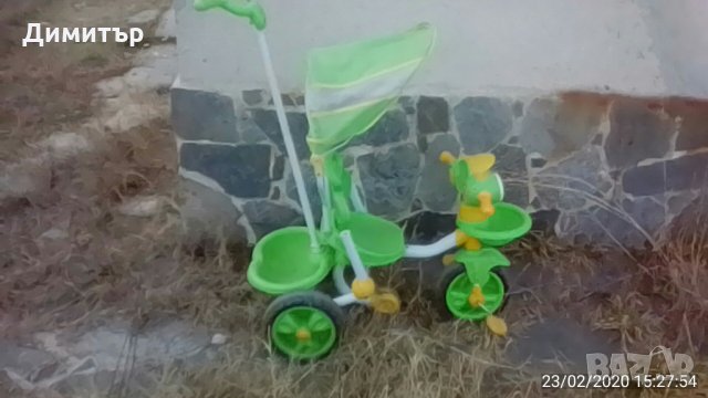 Детска триколка BERTONI - със сгъваем сенник, клаксон в жълто и зелено. ОЩЕ НАМАЛЕНА!, снимка 2 - Скутери и тротинетки - 28993038