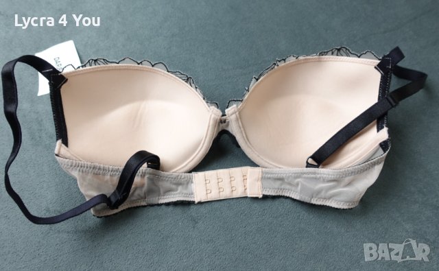 75B нов с етикет телесен цвят сутиен с черни бродерии върху тюл, снимка 6 - Бельо - 40781766