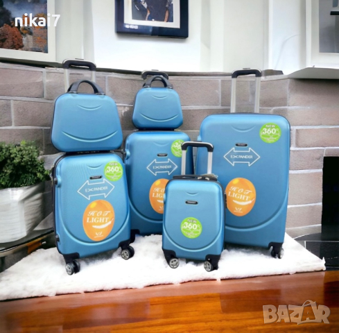 пътнически куфар комплект 6бр 100% ABS+разширение 5см/4 колела 360°, снимка 2 - Куфари - 44792767