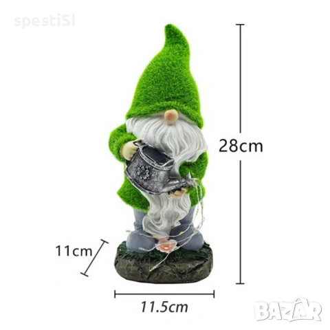 Соларна градинска фигура джудже с лейка и LED светлини - КОД 5007, снимка 4 - Градински мебели, декорация  - 54315460