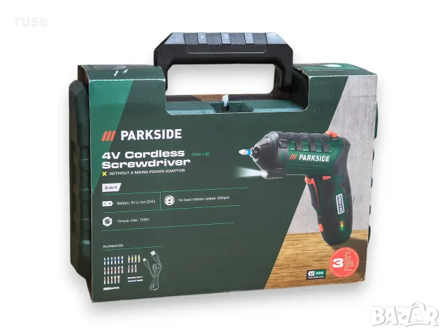 НОВ! Акумулаторен винтоверт Parkside PSSA 4 B2 4V отвертка с въртяща се дръжка и куфар