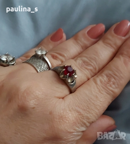 Два различни броя / Винтидж Сребърен пръстен с Гранати и Цитрини и с гранат / проба 925  , снимка 16 - Пръстени - 23991114
