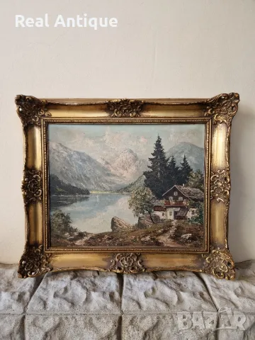 Много добра антикварна авторска картина масло върху платно , снимка 1