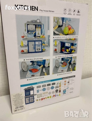 Малка детска кухня с мивка с течаща вода - 46 см. - синя, снимка 2 - Образователни игри - 53354041