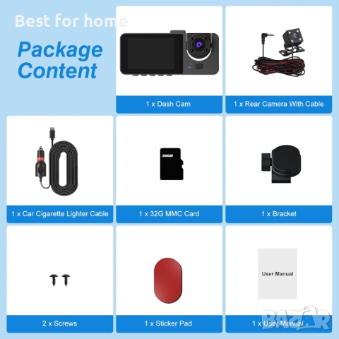 3-канална видеорегистратор за автомобили отпред и отзад, снимка 9 - Други - 53204314