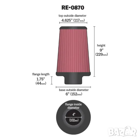 Конусен филтър К&N 102мм, снимка 3 - Аксесоари и консумативи - 47684796