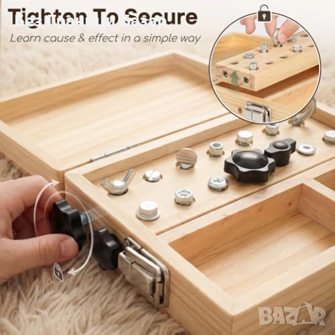 Нова Детска образователна дървена Монтесори играчка с отвертки ключалки и ключове, снимка 6 - Образователни игри - 54155240