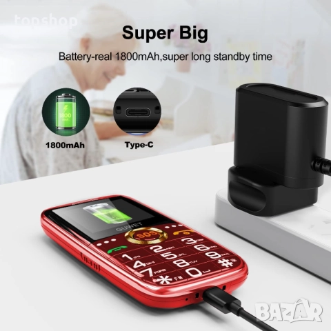 Чисто нов телефон за възрастни гувет. Мобилен телефон с големи бутони за възрастни хора, отключен GS, снимка 3 - Други - 52704179