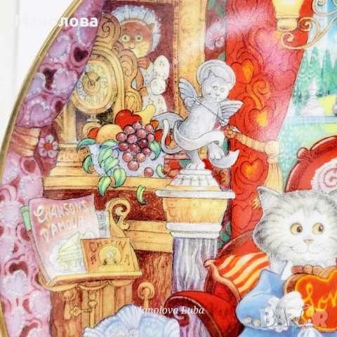 Колекционерска порцеланова чиния Wconker Wuv от серията Holiday Cat Plate на Franklin Mint., снимка 7 - Други ценни предмети - 52384848
