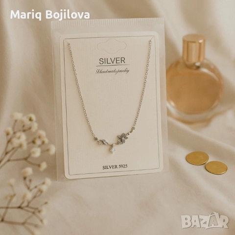 Нежно сребърно колие с висулка цвете – елегантност за всеки ден, снимка 6 - Колиета, медальони, синджири - 51519857