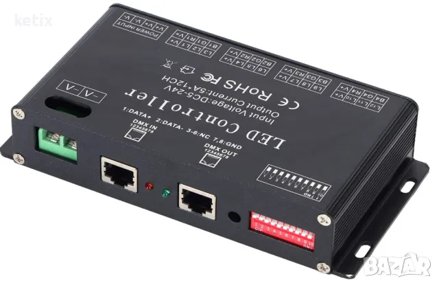 DMX декодер 12 канала 60A DMX512 LED PWM контролер, снимка 3 - Друга електроника - 48588126