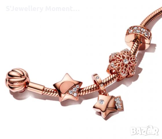 Сребърен талисман Пандора/ Pandora 925 Rose Gold Star, снимка 3 - Гривни - 39466358