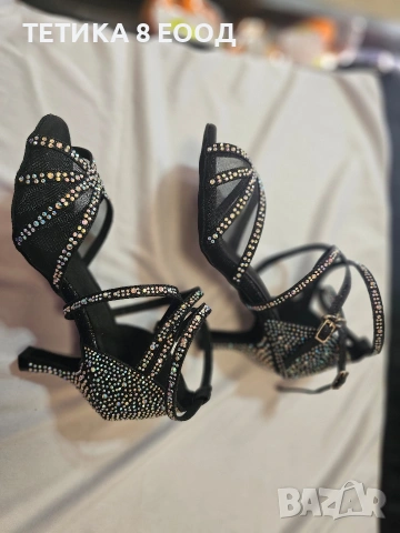 Дамски обувки за латино танци с кристали – салса, танго, валс, бачата, снимка 12 - Дамски обувки на ток - 54136902