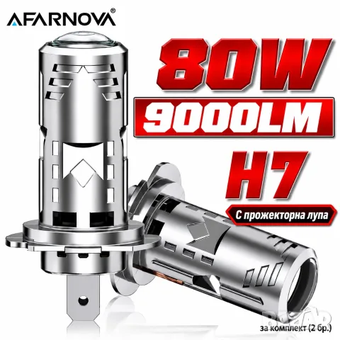H7 LED, Лед крушки с мини лупи, 80W, 9000 lm