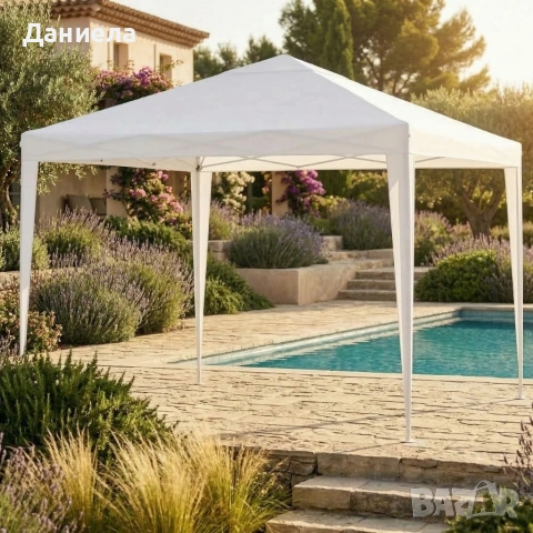 Градинска шатра тип "павилион", 3x3м, Водоустойчива, Прахово боядисана стомана, Бяла, снимка 4 - Градински мебели, декорация  - 53891841