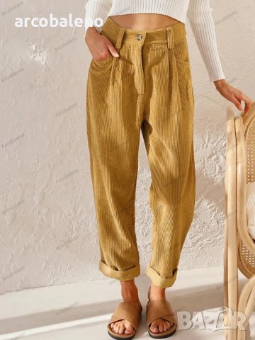 Дамски широки панталони от кадифе с висока талия и широки прави крачоли, 7цвята - 023 , снимка 5 - Панталони - 42815362