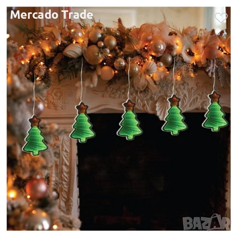 Коледен гирлянд Елхички, С огледален ефект, LED светлини