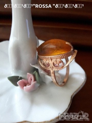 Руски златен пръстен с естествен кехлибар, снимка 3 - Пръстени - 42216418