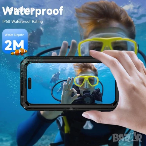 Seacosmo Калъф за iPhone 15 Pro Max водоустойчив удароустойчив  с вграден протектор на екрана, черен, снимка 7 - Калъфи, кейсове - 50578058