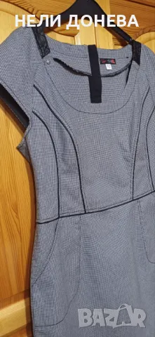 Красива Рокля на Rosi Fashion с Декорации Кожа в "Пипит черно и бяло"! НОВА! ХЛ !, снимка 6 - Рокли - 48261768