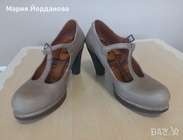 Art - кожени сиви обувки с масивен висок ток, снимка 3 - Дамски обувки на ток - 38868014