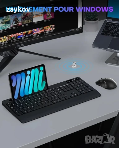 OMOTON AZERTY Безжична клавиатура, пълна ергономична клавиатура, снимка 9 - Клавиатури и мишки - 50607762