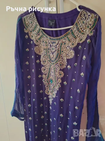 Индийска традиционна южноазиатска курта (kurta) или камиз (kameez), отличаваща се с наситено лилав , снимка 3 - Туники - 56153203