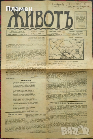 Животъ. Седмичникъ отъ живота за живота. Год. 1: Бр. 1, 4, 7, 9, 10 / 1929, снимка 4 - Антикварни и старинни предмети - 52753413