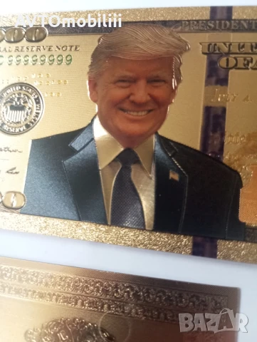 Позлатена с 24 карата злато релефна банкнота 100 долара с Доналд Тръмп, снимка 4 - Нумизматика и бонистика - 51375392