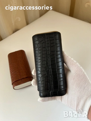 Кожен калъф за 3 пури с кедрово дърво + резачка (крокодилски ефект), снимка 9 - Табакери - 54098044