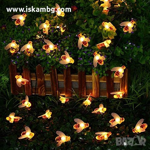 Градински декроративни лампи гирлянди със соларен панел пчелички - код 3702, снимка 10 - Соларни лампи - 37040394