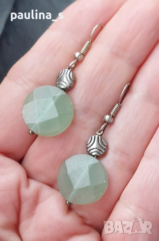 Винтидж / Висящи обеци с фасетиран зелен кварц, снимка 4 - Обеци - 44616931