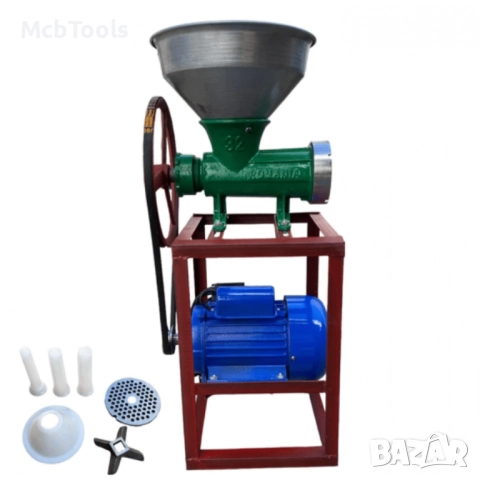 Чугунена месомелачка 32-ри номер с електромотор, стойка и метална фуния, снимка 2 - Месомелачки - 51752102