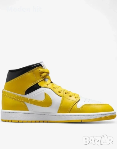 Оригинал! NIKE Jordan 1 Mid Shoes White/Yellow дански кецове, снимка 3 - Кецове - 54328355