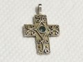 сребърен синджир с кръст, православен кръст с филигран и скъпоценен камък , снимка 2
