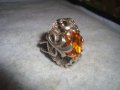 СТАР СКЪПОЦЕНЕН РЕТРО МЕДЕН ПОСРЕБРЕН ПРЪСТЕН с ОГРОМЕН ЮВЕЛИРНО ФАСЕТИРАН НАТУРАЛЕН ЦИТРИН 26280, снимка 2
