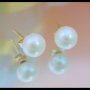 Обеци морски бели перли, 8мм, 14К жълто злато, снимка 3