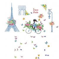i love Paris Париж Айфелова Кула Момиче на Колело самозалепващ стикер лепенка за стена декор украса, снимка 2 - Други - 30935857